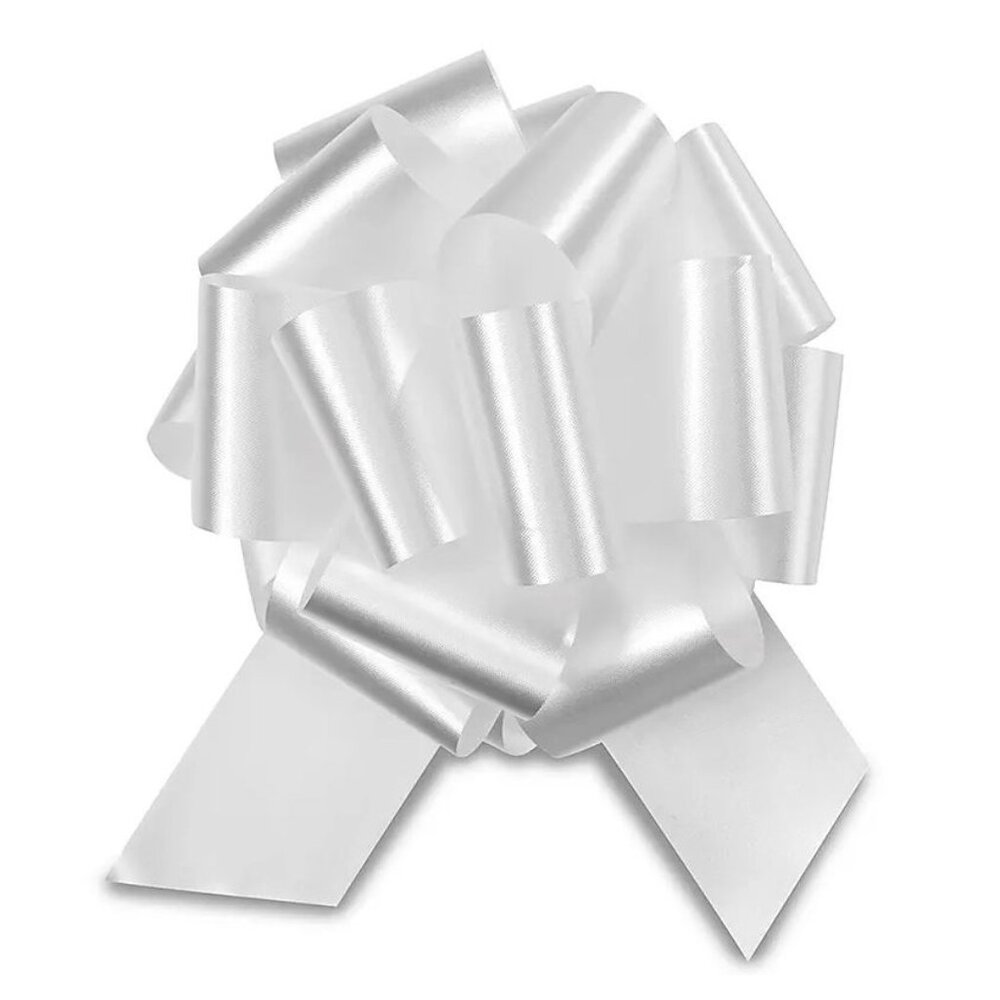 Berwick Offray 2.5'' Wide Ribbon Pull Bow, 8'' Diameter with 20 Loops, White (2-